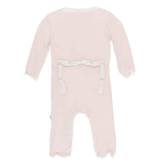 Solid Bamboo Muffin Ruffle Coverall with Zipper EH - Macaroon with Natural Baby & Toddler Sleepwear