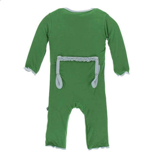 Solid Bamboo Muffin Ruffle Coverall with Zipper - Fern with Spring Sky Baby & Toddler Sleepwear