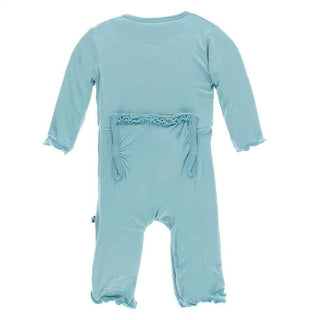Solid Bamboo Muffin Ruffle Coverall with Zipper - Glacier Baby & Toddler Sleepwear