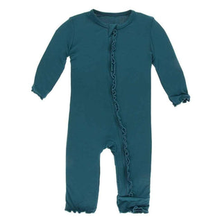 Solid Bamboo Muffin Ruffle Coverall with Zipper - Oasis Baby & Toddler Sleepwear