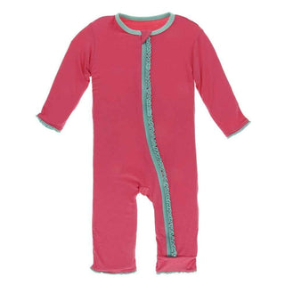 Solid Bamboo Muffin Ruffle Coverall with Zipper - Red Ginger with Glass Baby & Toddler Sleepwear