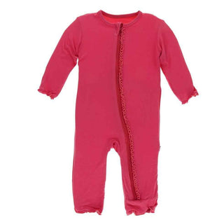 Solid Bamboo Muffin Ruffle Coverall with Zipper - Red Ginger Baby & Toddler Sleepwear