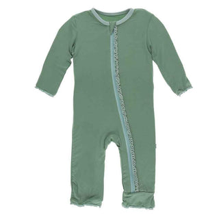 Solid Bamboo Muffin Ruffle Coverall with Zipper - Shore with Spring Sky Baby & Toddler Sleepwear