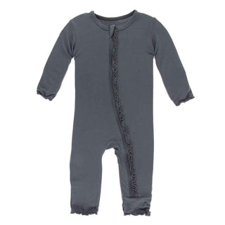 Solid Bamboo Muffin Ruffle Coverall with Zipper - Stone Baby & Toddler Sleepwear