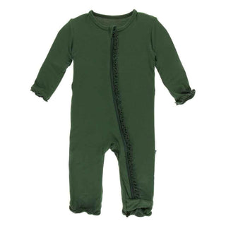 Solid Bamboo Muffin Ruffle Coverall with Zipper - Topiary Baby & Toddler Sleepwear