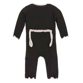 Solid Bamboo Muffin Ruffle Coverall with Zipper - Zebra with Macaroon Baby & Toddler Sleepwear