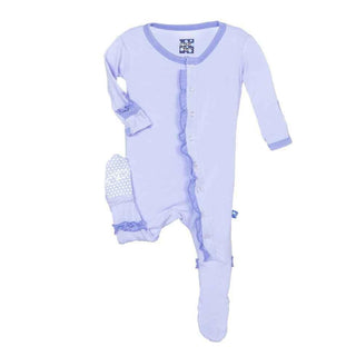 Solid Bamboo Muffin Ruffle Footie with Snaps, Lilac with Forget Me Not Baby & Toddler Sleepwear