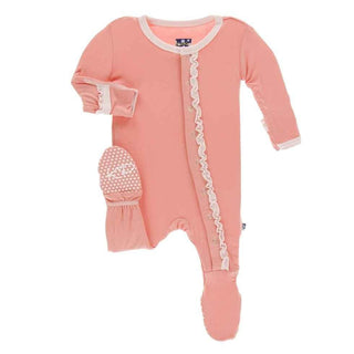 Solid Bamboo Muffin Ruffle Footie with Snaps - Blush with Macaroon Baby & Toddler Sleepwear KicKee Pants Size: Newborn