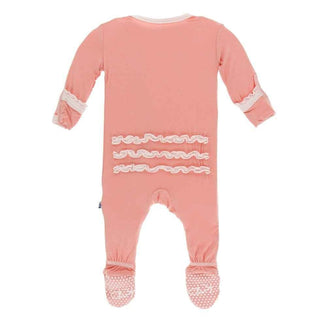 Solid Bamboo Muffin Ruffle Footie with Snaps - Blush with Macaroon Baby & Toddler Sleepwear KicKee Pants Size: Newborn