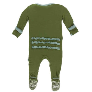 Solid Bamboo Muffin Ruffle Footie with Snaps - Moss with Shore Baby & Toddler Sleepwear