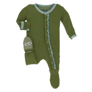 Solid Bamboo Muffin Ruffle Footie with Snaps - Moss with Shore Baby & Toddler Sleepwear