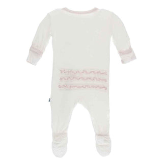 Solid Bamboo Muffin Ruffle Footie with Snaps - Natural with Macaroon Baby & Toddler Sleepwear