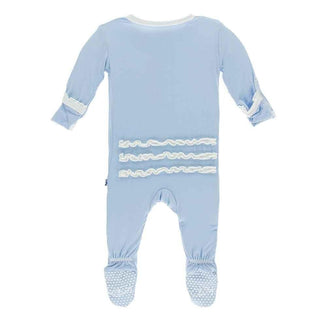 Solid Bamboo Muffin Ruffle Footie with Snaps - Pond with Natural Baby & Toddler Sleepwear