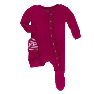 Solid Bamboo Muffin Ruffle Footie with Snaps - Rhododendron Baby & Toddler Sleepwear