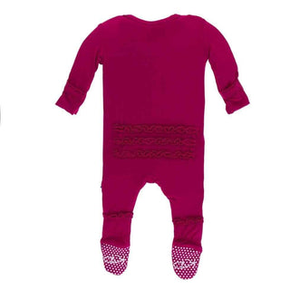 Solid Bamboo Muffin Ruffle Footie with Snaps - Rhododendron Baby & Toddler Sleepwear