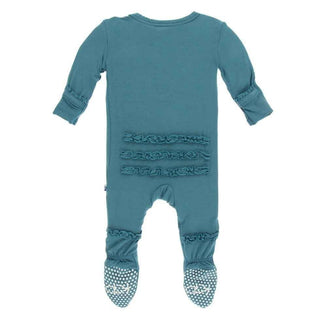 Solid Bamboo Muffin Ruffle Footie with Snaps - Seagrass Baby & Toddler Sleepwear