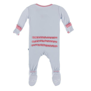 Solid Bamboo Muffin Ruffle Footie with Zipper (21S1) - Dew with Strawberry Baby & Toddler Sleepwear
