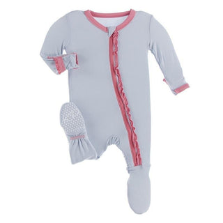 Solid Bamboo Muffin Ruffle Footie with Zipper (21S1) - Dew with Strawberry Baby & Toddler Sleepwear