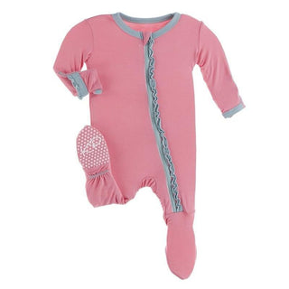 Solid Bamboo Muffin Ruffle Footie with Zipper (21S1) - Strawberry with Jade Baby & Toddler Sleepwear