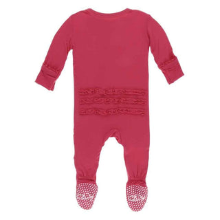 Solid Bamboo Muffin Ruffle Footie with Zipper EH - Flag Red Baby & Toddler Sleepwear