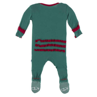 Solid Bamboo Muffin Ruffle Footie with Zipper - Ivy with Crimson WC20 Baby & Toddler Sleepwear