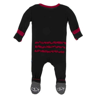 Solid Bamboo Muffin Ruffle Footie with Zipper - Midnight with Crimson WC20 KicKee Pants Size: Newborn