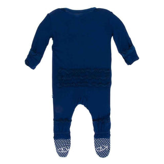 Solid Bamboo Muffin Ruffle Footie with Zipper - Navy Baby & Toddler Sleepwear