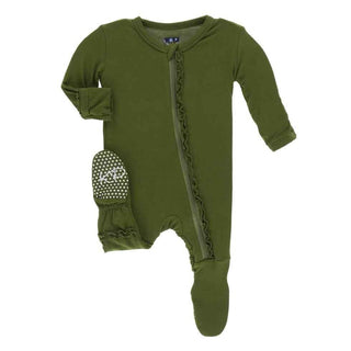 Solid Bamboo Muffin Ruffle Footie with Zipper - Pesto Baby & Toddler Sleepwear