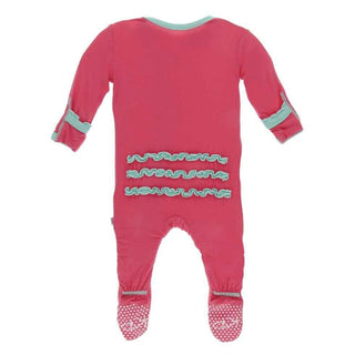 Solid Bamboo Muffin Ruffle Footie with Zipper - Red Ginger with Glass Baby & Toddler Sleepwear