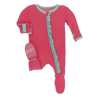 Solid Bamboo Muffin Ruffle Footie with Zipper - Red Ginger with Glass Baby & Toddler Sleepwear