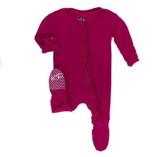 Solid Bamboo Muffin Ruffle Footie with Zipper - Rhododendron Baby & Toddler Sleepwear