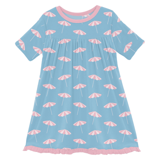Bamboo Classic Short Sleeve Swing Dress - Seaside Blue Beach Umbrellas KicKee Pants Size: 2T