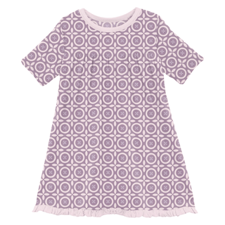 Bamboo Classic Short Sleeve Swing Dress - Lavender Flower Lattice KicKee Pants Size: 2T