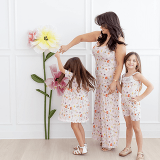 Bamboo Classic Short Sleeve Swing Dress - Shrinking Violet Pressed FlowersKicKee PantsSize: 2T