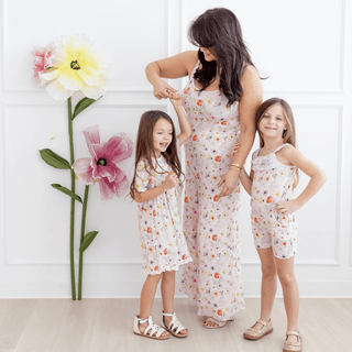 Bamboo Classic Short Sleeve Swing Dress - Shrinking Violet Pressed FlowersKicKee PantsSize: 2T
