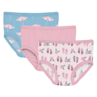 Bamboo Underwear (Set of 3) - Seaside Blue Beach Umbrellas, Cake Pop & Shrinking Violet Flip Flops and Flowers KicKee Pants Size: 2T-3T