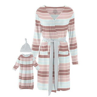 Women's Print Bamboo Maternity/Nursing Robe & Layette Gown Set - Active Stripe Robes