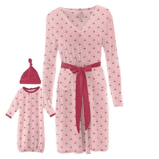 Women's Bamboo Maternity/Nursing Robe & Layette Gown Set - Lotus Cherries and Blossoms Robes