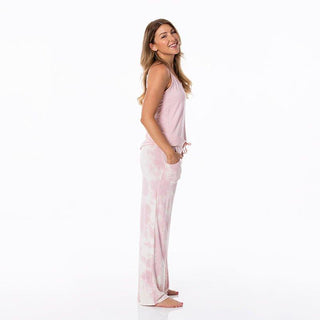 Women's Print Bamboo Cami and Lounge Pants Pajama Set - Baby Rose Tie Dye KicKee Pants Size: S