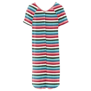 Women's Print Bamboo Labor and Delivery Hospital Gown - Snowball Multi Stripe Hospital Gowns