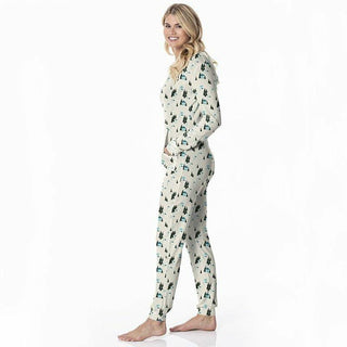 Women's Print Bamboo Long Sleeve Jumpsuit with Hood - Natural Chairlift Jumpsuits & Rompers
