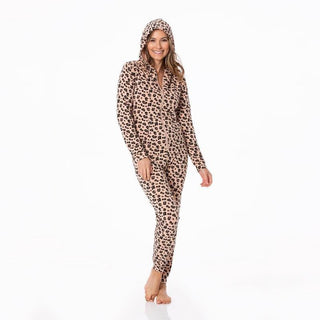 Women's Print Bamboo Long Sleeve Jumpsuit with Hood - Suede Cheetah (15ANV) Jumpsuits & Rompers