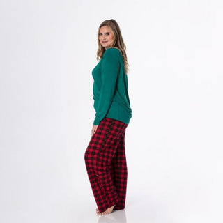 Women's Print Bamboo Long Sleeve Loosey Goosey Tee & Pajama Pants Set - Anniversary Plaid (WCA22) Pajamas