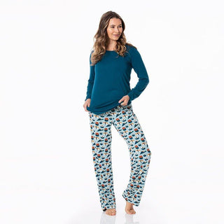 Women's Print Bamboo Long Sleeve Loosey Goosey Tee & Pajama Pants Set - Jade Sushi (15ANV) Pajamas
