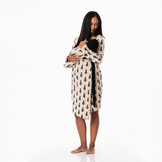 Women's Print Bamboo Maternity/Nursing Robe & Layette Gown Set - Burlap Pineapples Robes