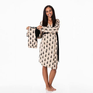 Women's Print Bamboo Maternity/Nursing Robe & Layette Gown Set - Burlap Pineapples Robes