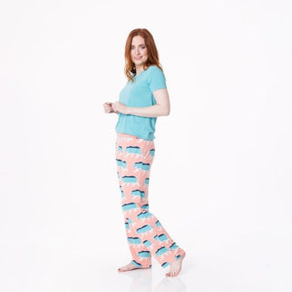 Women's Print Bamboo Short Sleeve Loosey Goosey Tee & Pajama Pants Set - Blush Night Sky Bear Pajamas