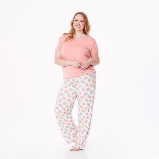 Women's Print Bamboo Short Sleeve Loosey Goosey Tee & Pajama Pants Set - Fresh Air Peaches Pajamas