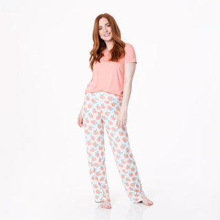 Women's Print Bamboo Short Sleeve Loosey Goosey Tee & Pajama Pants Set - Fresh Air Peaches Pajamas