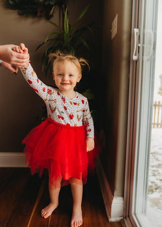 Girl's Bamboo Long Sleeve Tulle Dress - Valentines Hearts Baby & Toddler Dresses